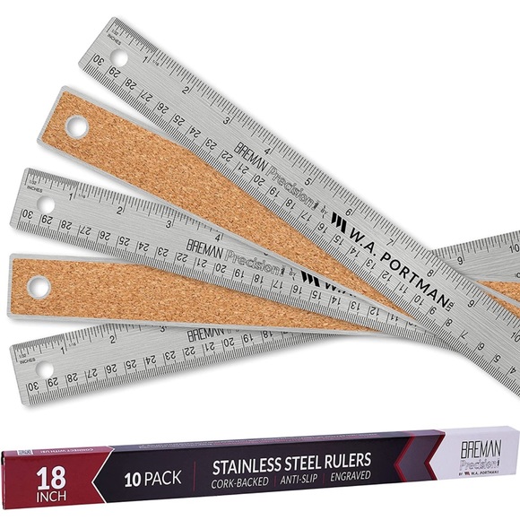 Breman Precision Metal Ruler 18 Inch Stainless Steel Cork Back Metal Ruler 10pk - Picture 1 of 4